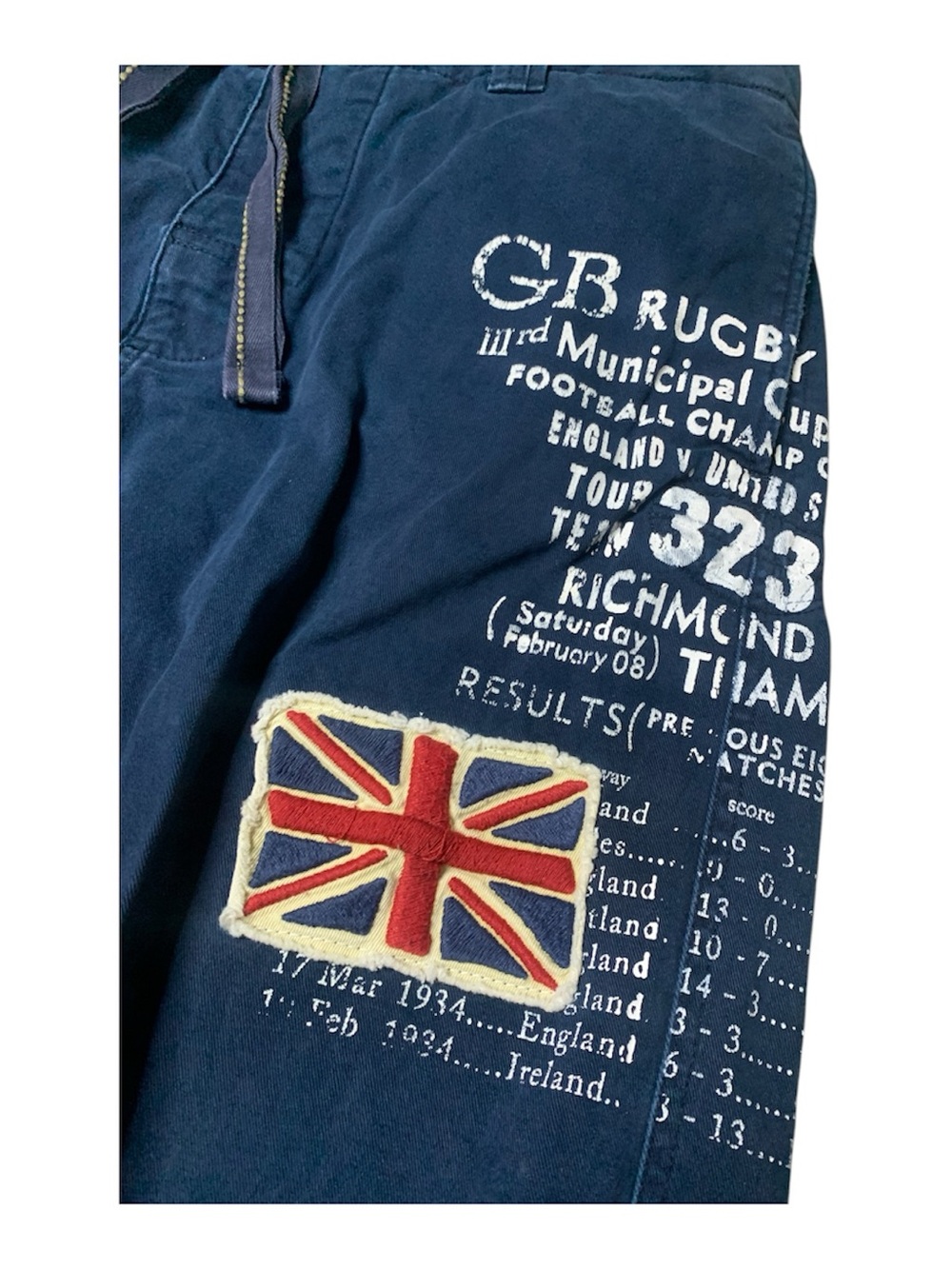Y2K Rugby | Ralph Lauren | GB Flag Patch drawstring Pants | Navy | rare Vintage - Picture 2 of 5